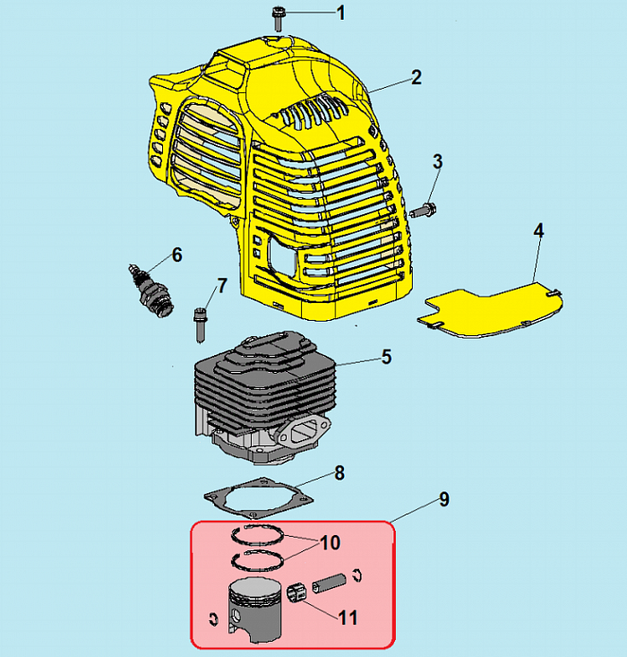 1 ПОРШЕНЬ - ЦИЛИНДР - СВЕЧА ТРИММЕР CHAMPION T333S-2
